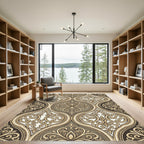 Elegant Gold Damask Scroll Ornament Rug