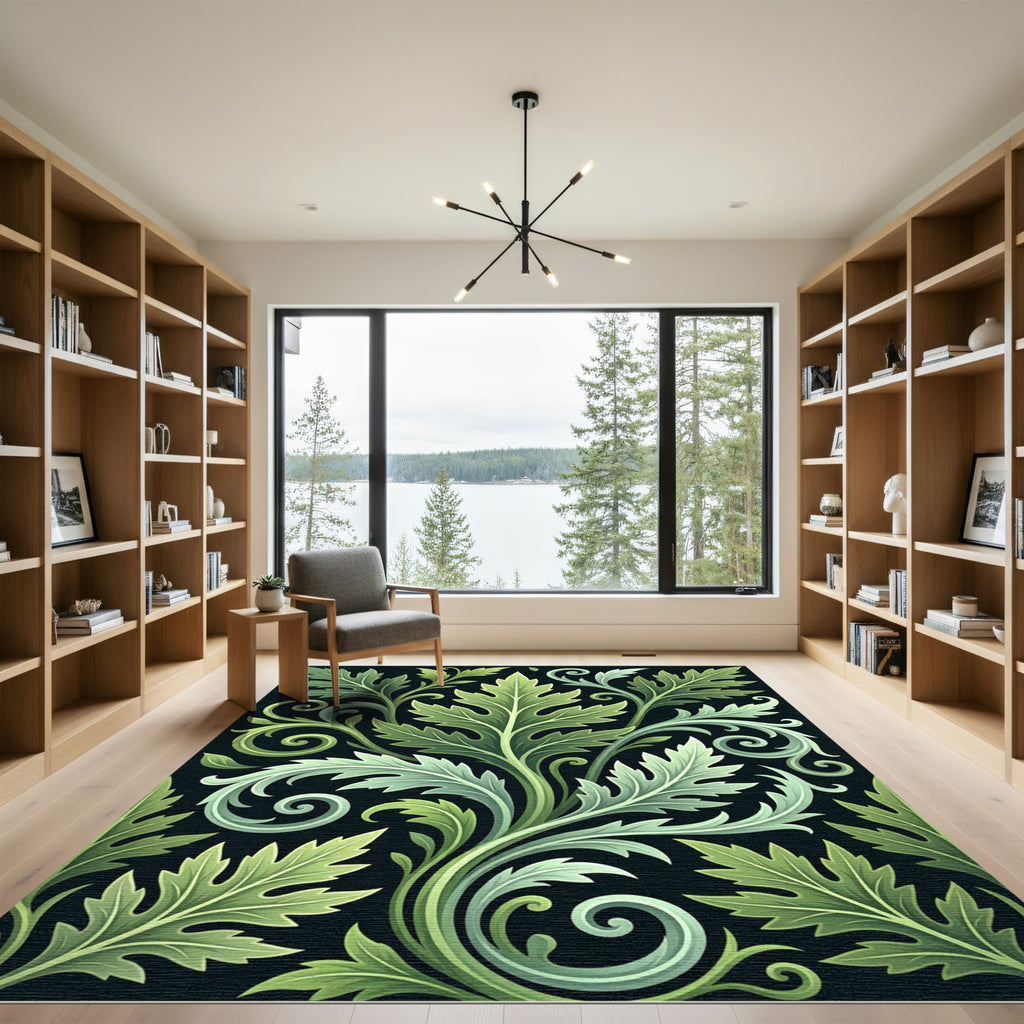 Emerald Acanthus Foliage Scroll Vine Rug