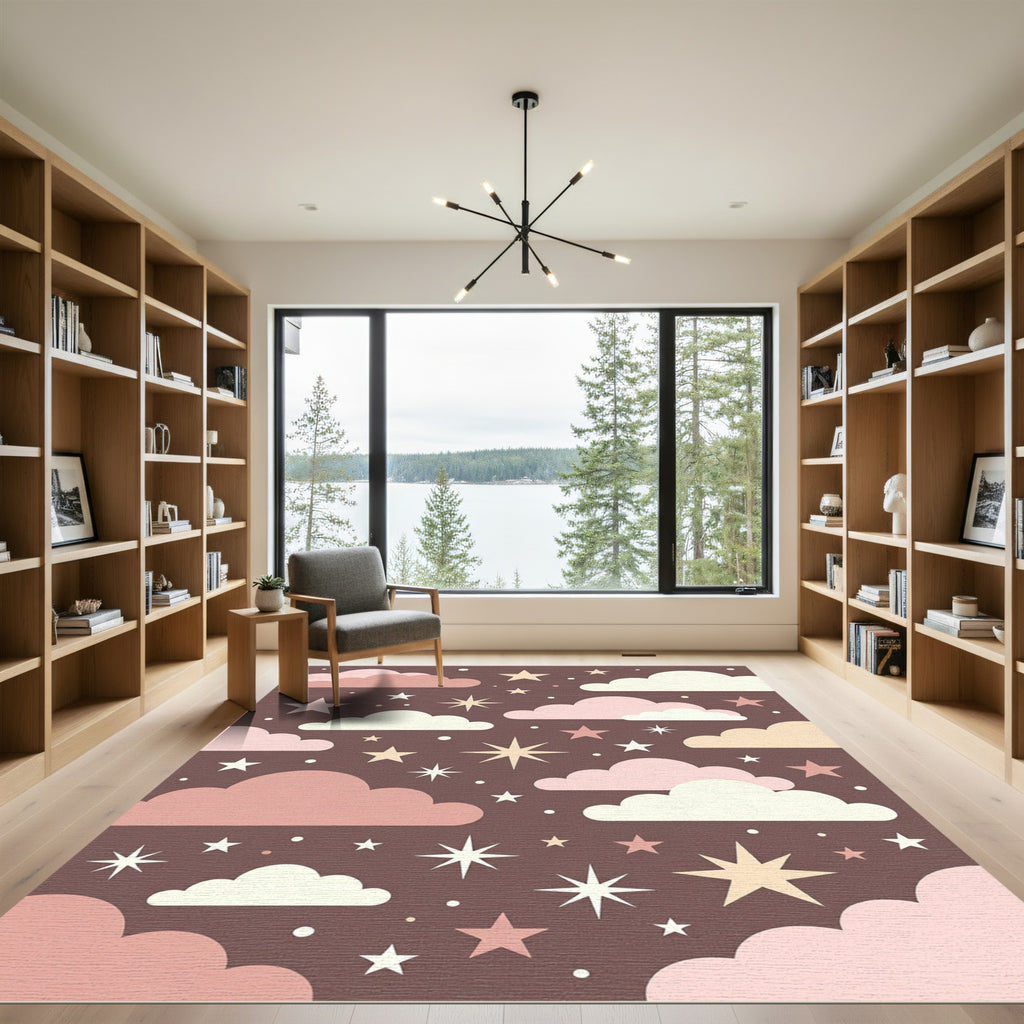 Celestial Pink Ivory Starry Night Sky Rug