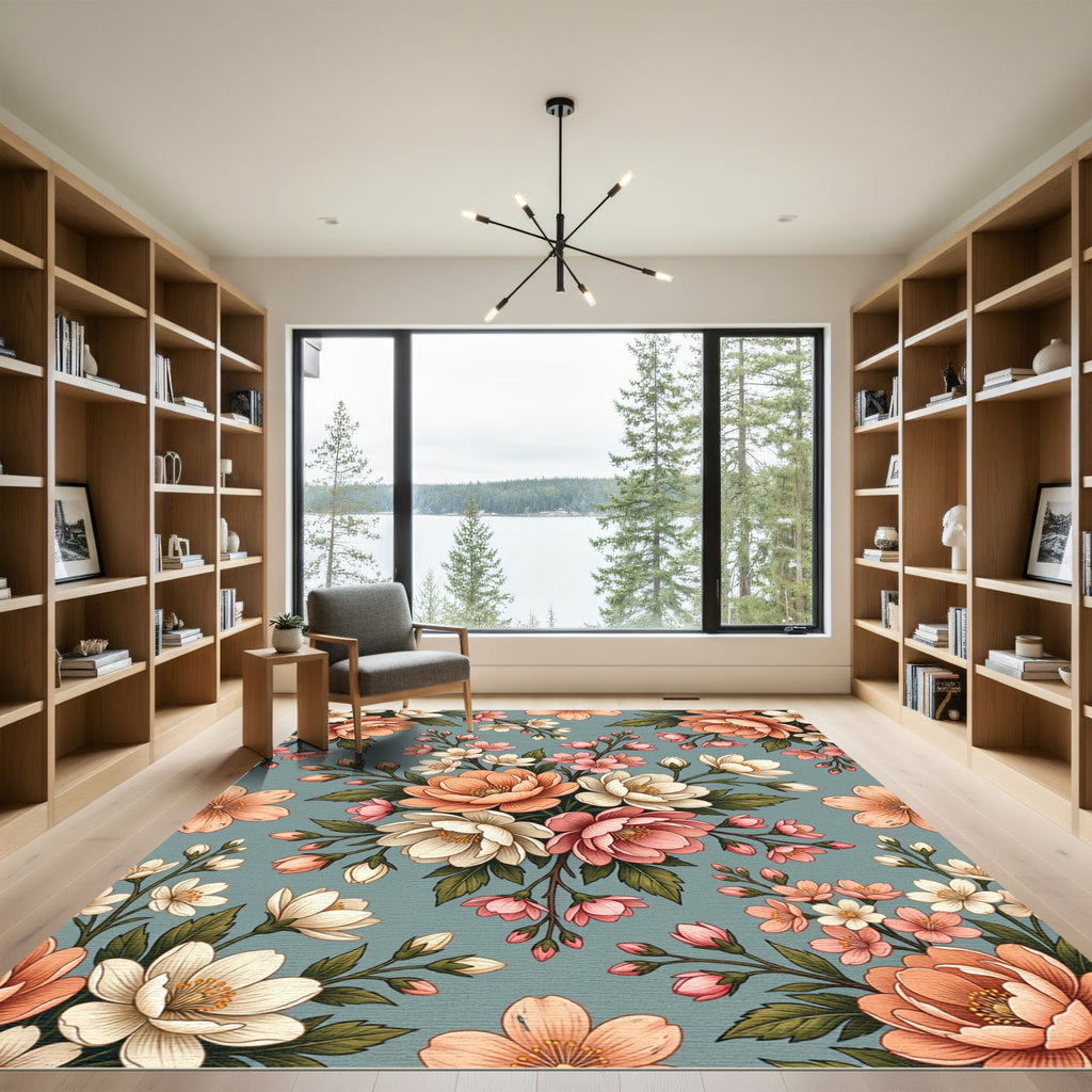 Coral Peach Blossom Garland Rug