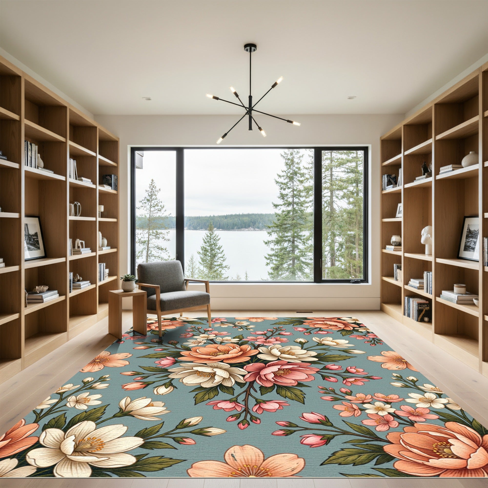 Coral Peach Blossom Garland Rug