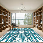 Aqua Blue Industrial Framework Composition Rug