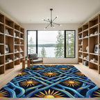 Golden Solar Radiance and Blue Waves Rug