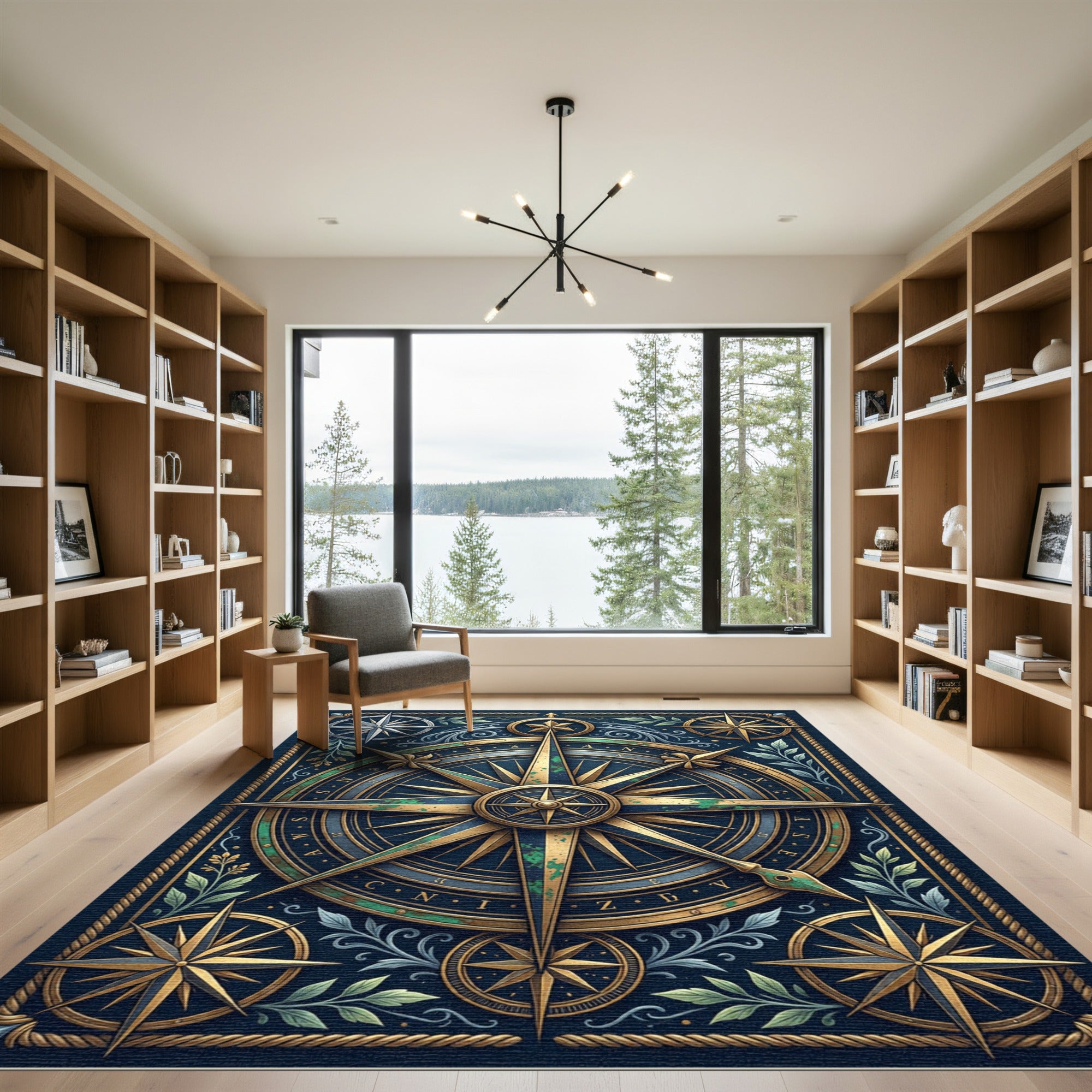 Vintage Navy Golden Nautical Compass Rug