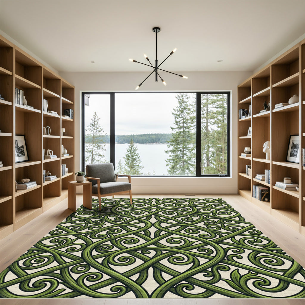 Emerald Green Intertwined Botanical Scroll Rug