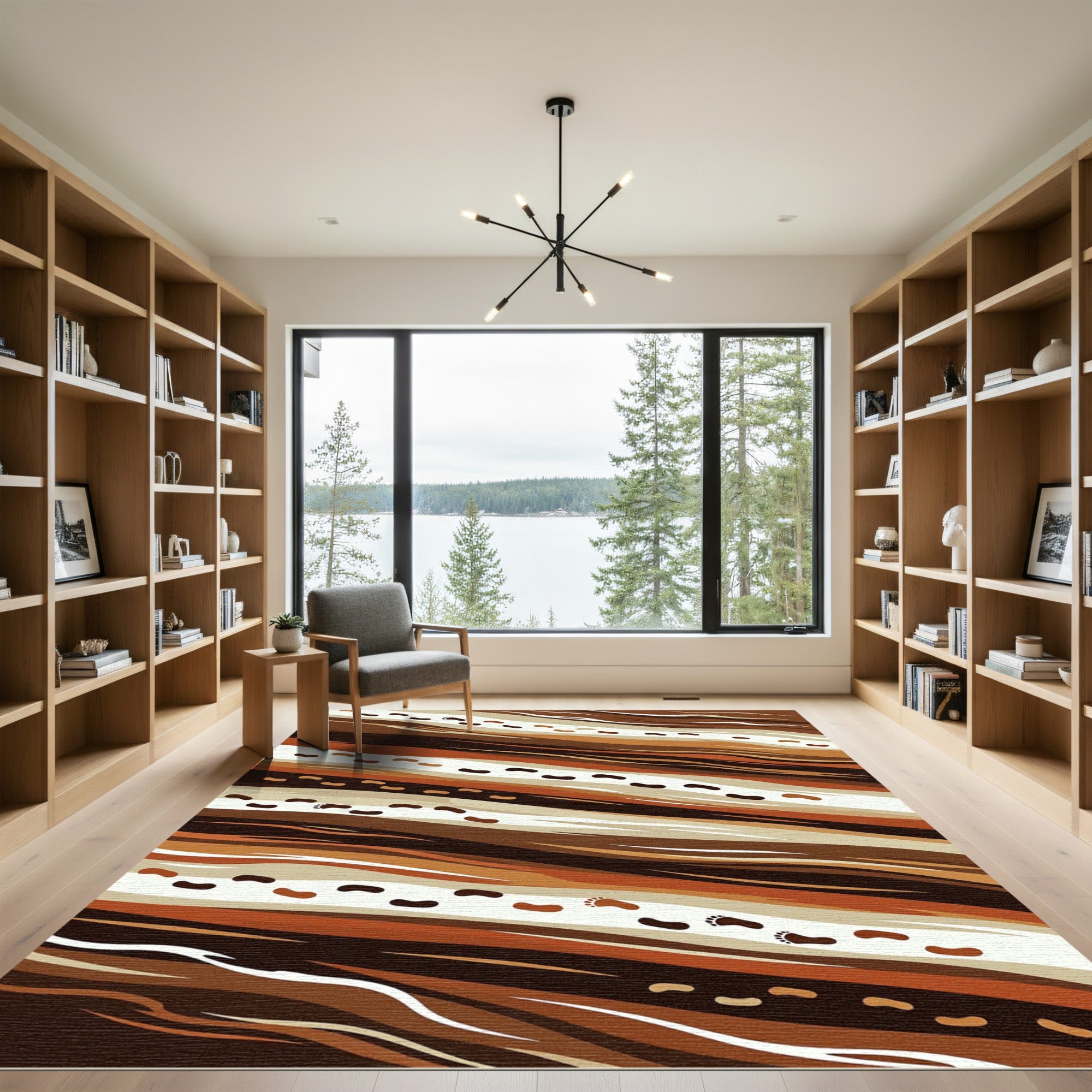 Earthy Toned Footprints Abstract Waves Rug