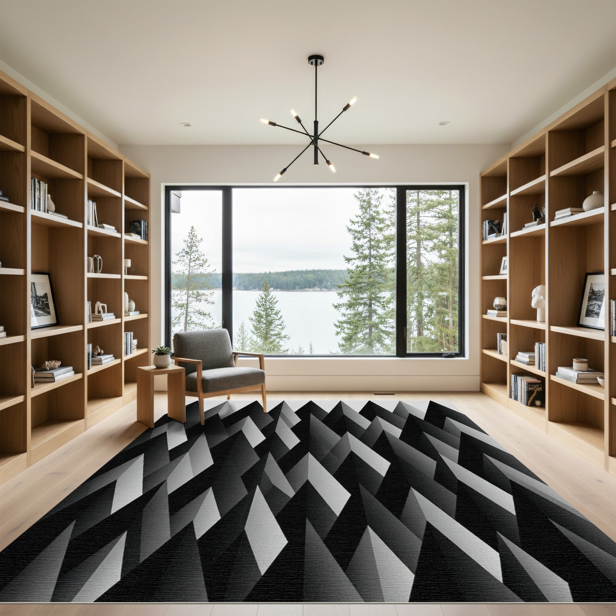 Sharp Black Geometric Peaks Rug