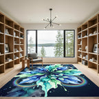 Vibrant Blue Green Watercolor Abstract Floral Rug