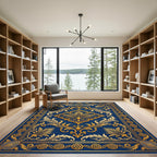 Regal Navy Golden Filigree Palm Rug