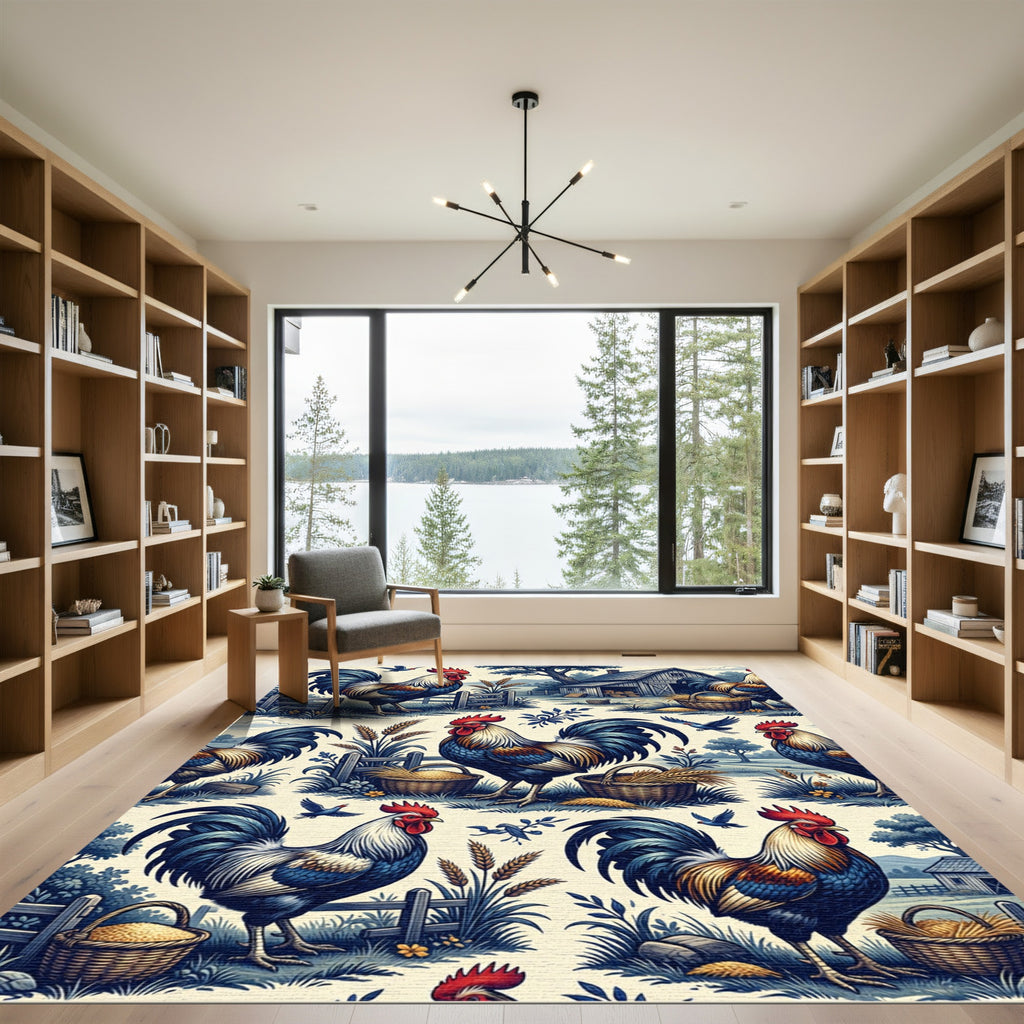 Rustic Rooster Farmhouse Country Landscape Rug