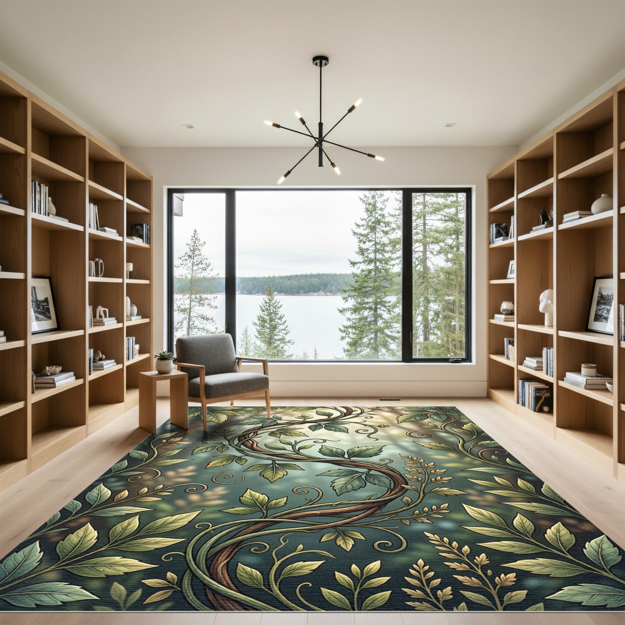 Lush Green Woodland Leaf Vine Rug