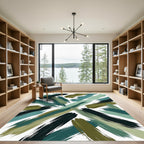 Modern Olive and Teal Abstract Brushstroke Rug