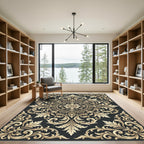 Elegant Gold Floral Baroque Medallion Rug
