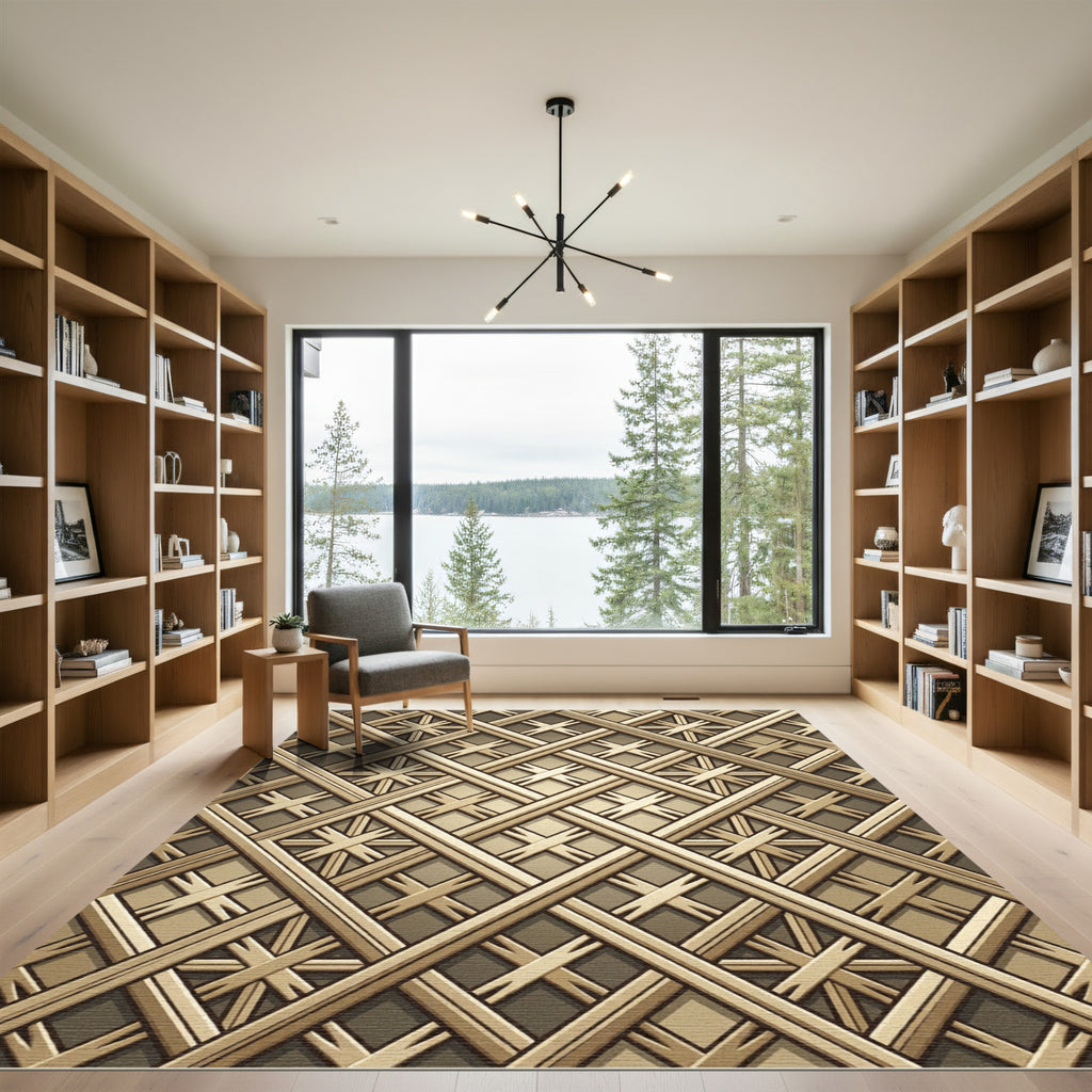 Golden Lattice Art Deco Geometric Rug