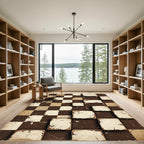 Distressed Chocolate Brown Checkerboard Grid Rug