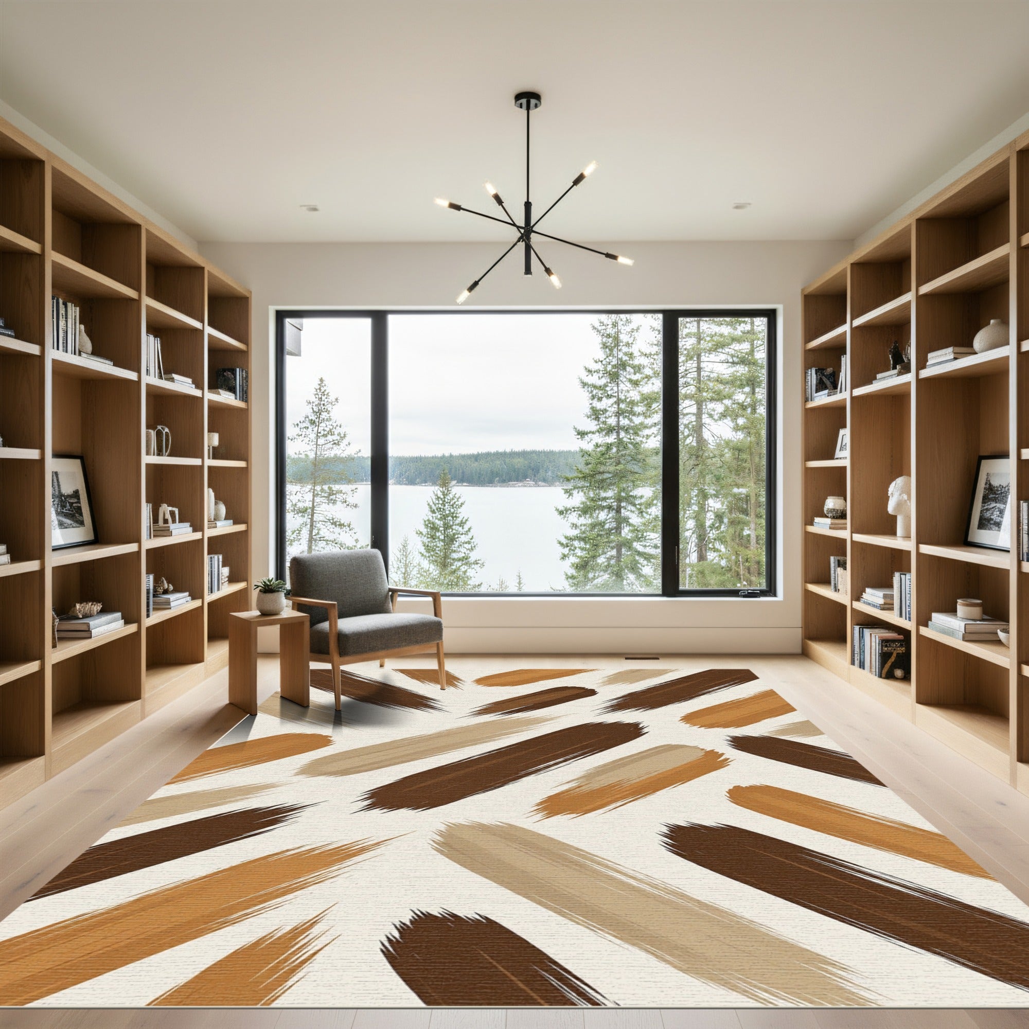 Earthy Abstract Coffee Brush Stroke Rug