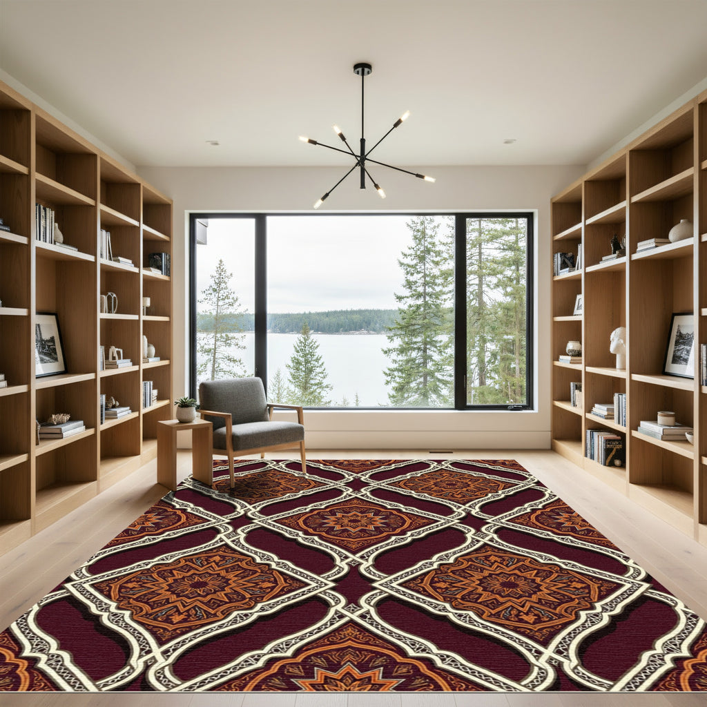Crimson Orange Medallion Lattice Rug