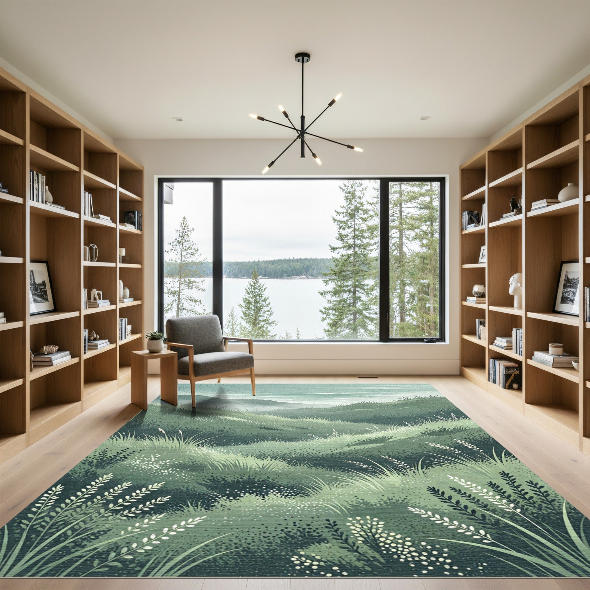 Misty Green Hillside Meadow Rug