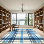 Navy Blue Cream Plaid Checkered Rug