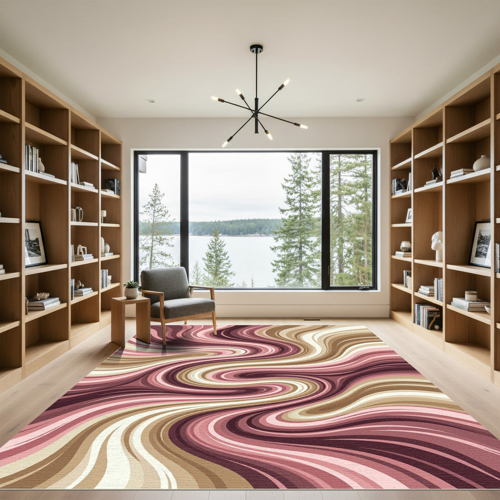 Swirling Rose Gold Marble Waves Rug