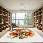 Vibrant Orange White Poppy Bouquet Rug