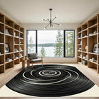 Minimalist Black and White Hypnotic Swirl Rug