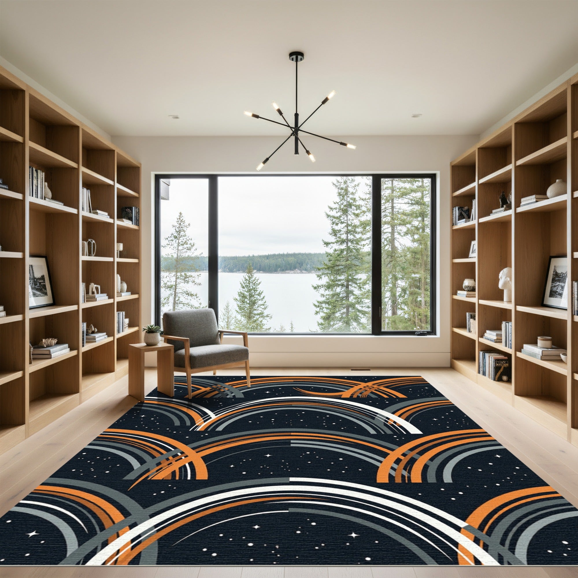 Abstract Burnt Orange Celestial Arc Rug