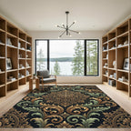 Elegant Gold and Sage Ornate Medallion Rug