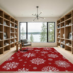 Crimson White Snowflake Collage Rug