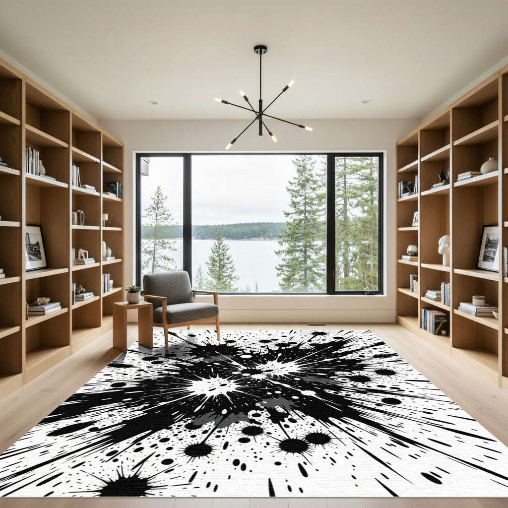 Black and White Dramatic Ink Splash Rug