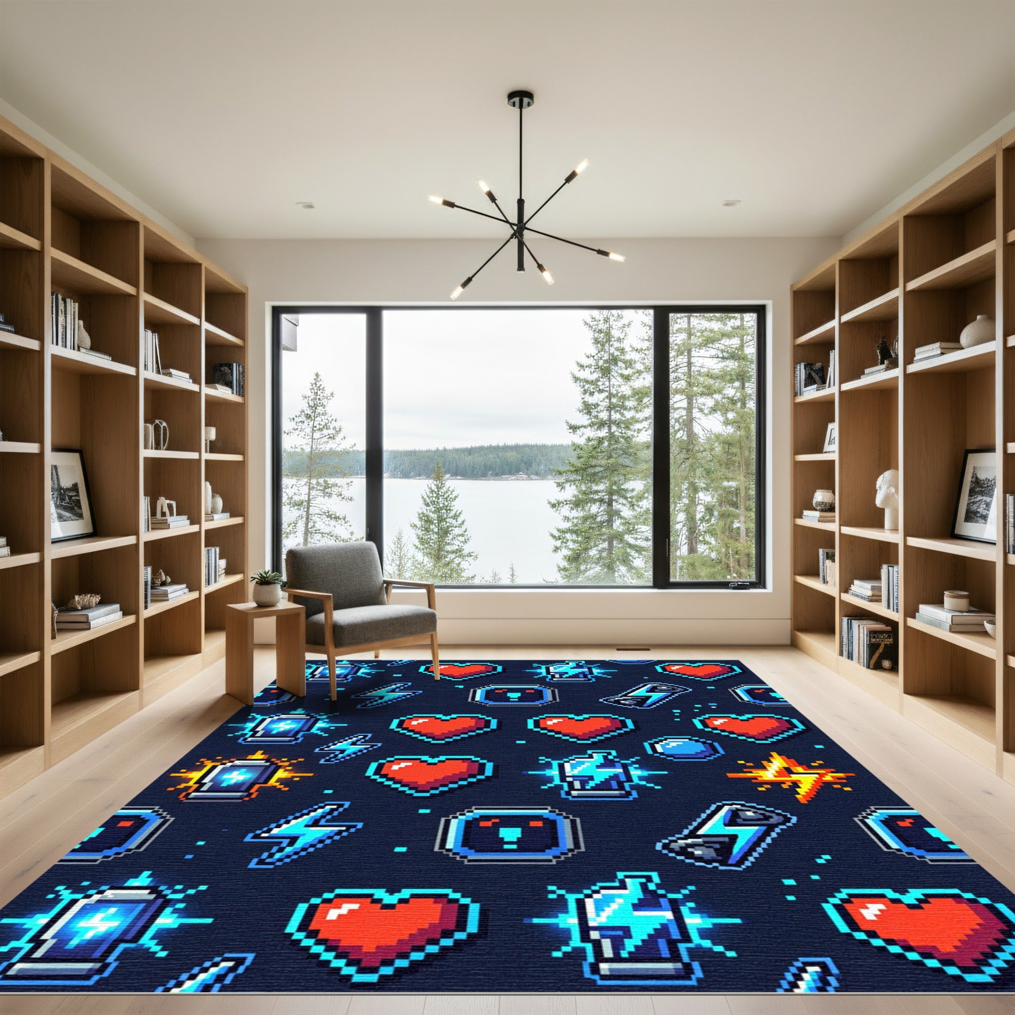Vibrant Pixelated Neon Gamer Heart Rug