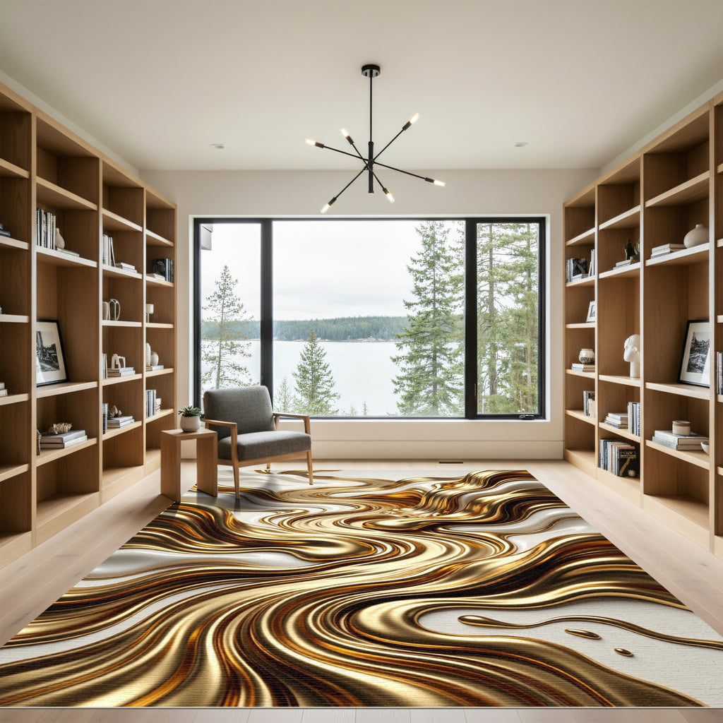 Liquid Gold Swirl Abstract Rug