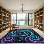 Cosmic Teal and Purple Nebula Swirl Rug
