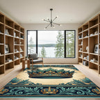Regal Gold and Teal Crown Embellishment Rug
