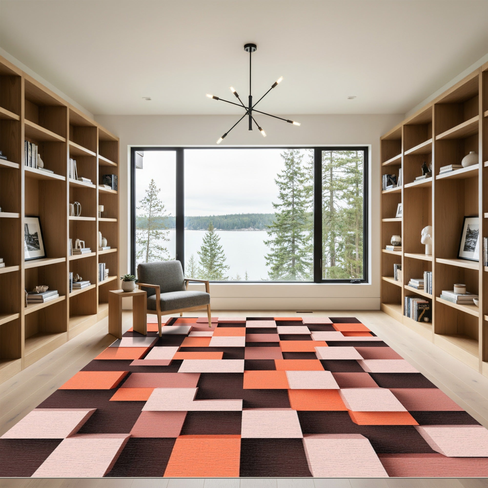 Modern Geometric Block Coral Terracotta Rug