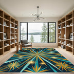Radiant Teal Gold Sunburst Rug