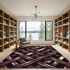 Crimson and Cream Interwoven Grid Rug
