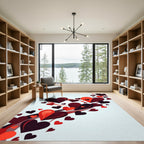 Romantic Floating Heart Crimson Swirl Rug