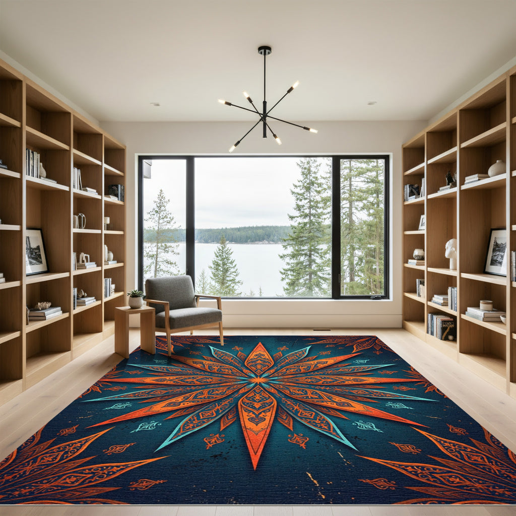 Ornate Navy and Copper Starburst Rug
