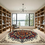 Ornate Tangerine Rose Mandala Medallion Rug
