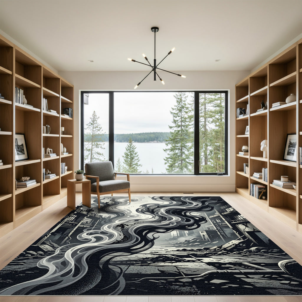 Monochromatic Abstract Smoke Swirls Rug
