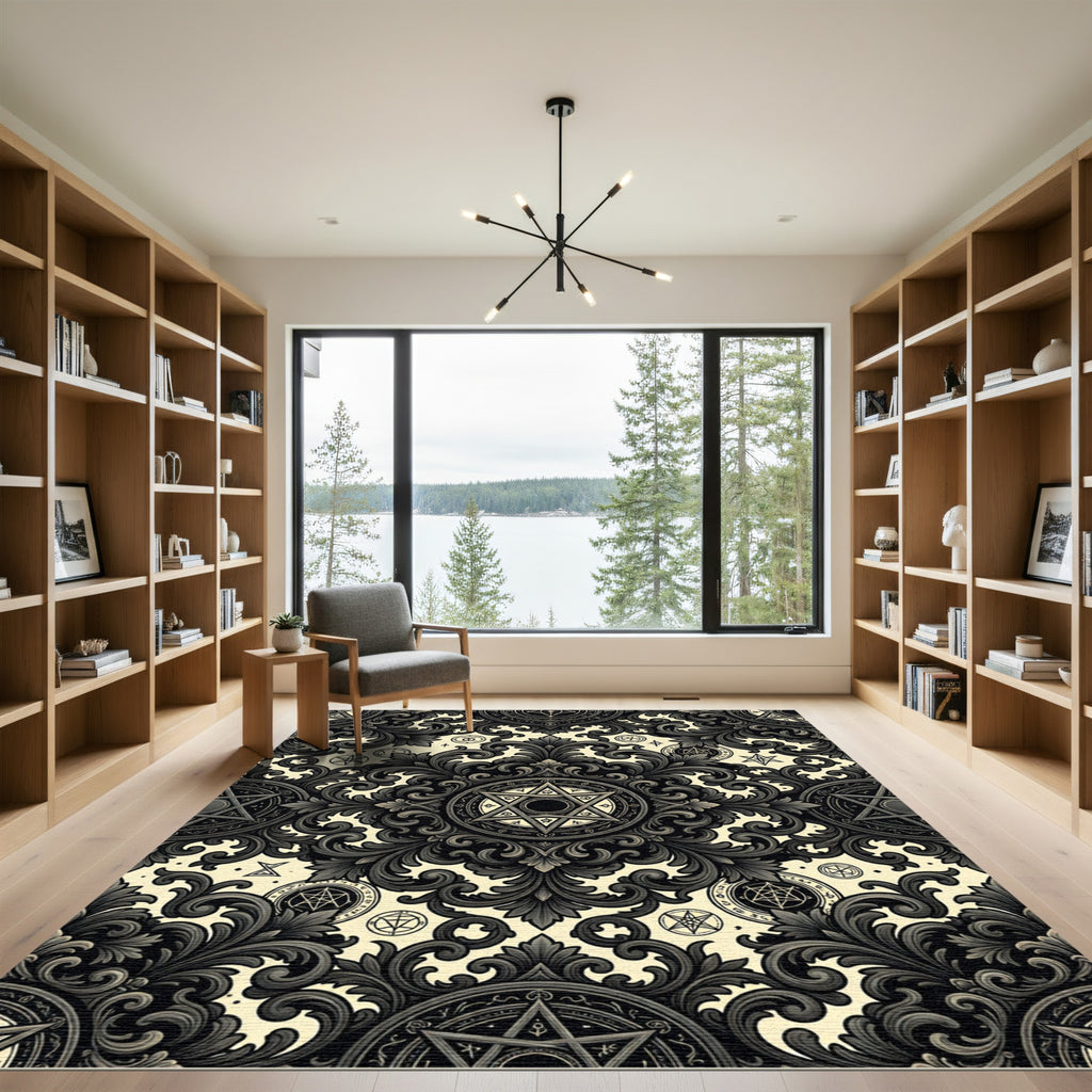 Onyx Gothic Damask Esoteric Star Tapestry Rug