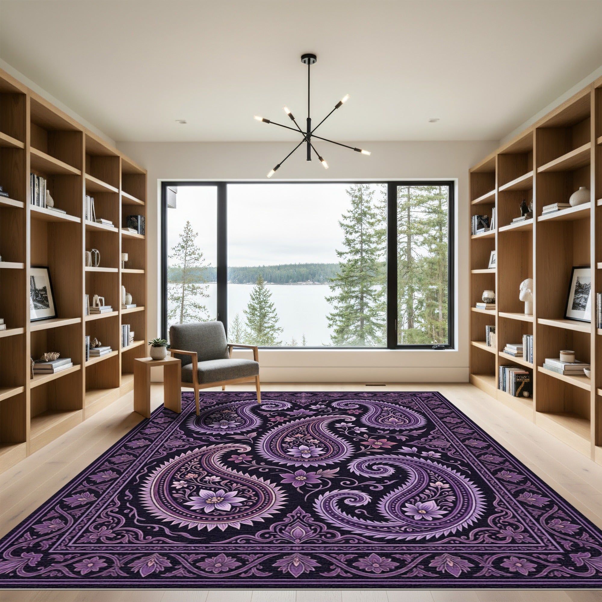 Plum Paisley Floral Border Rug