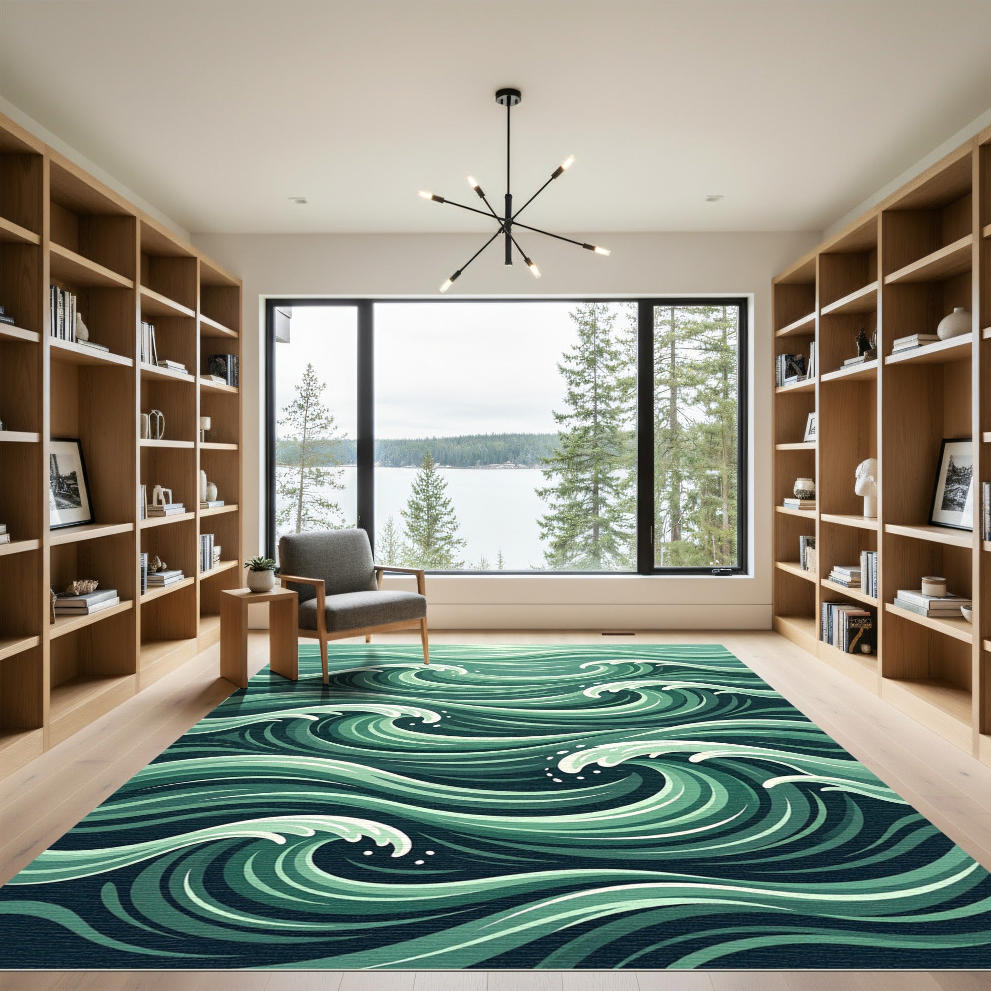 Serene Oceanic Mint Teal Wave Curve Rug