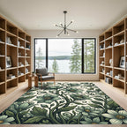 Elegant Sage Botanical Vine Floral Rug