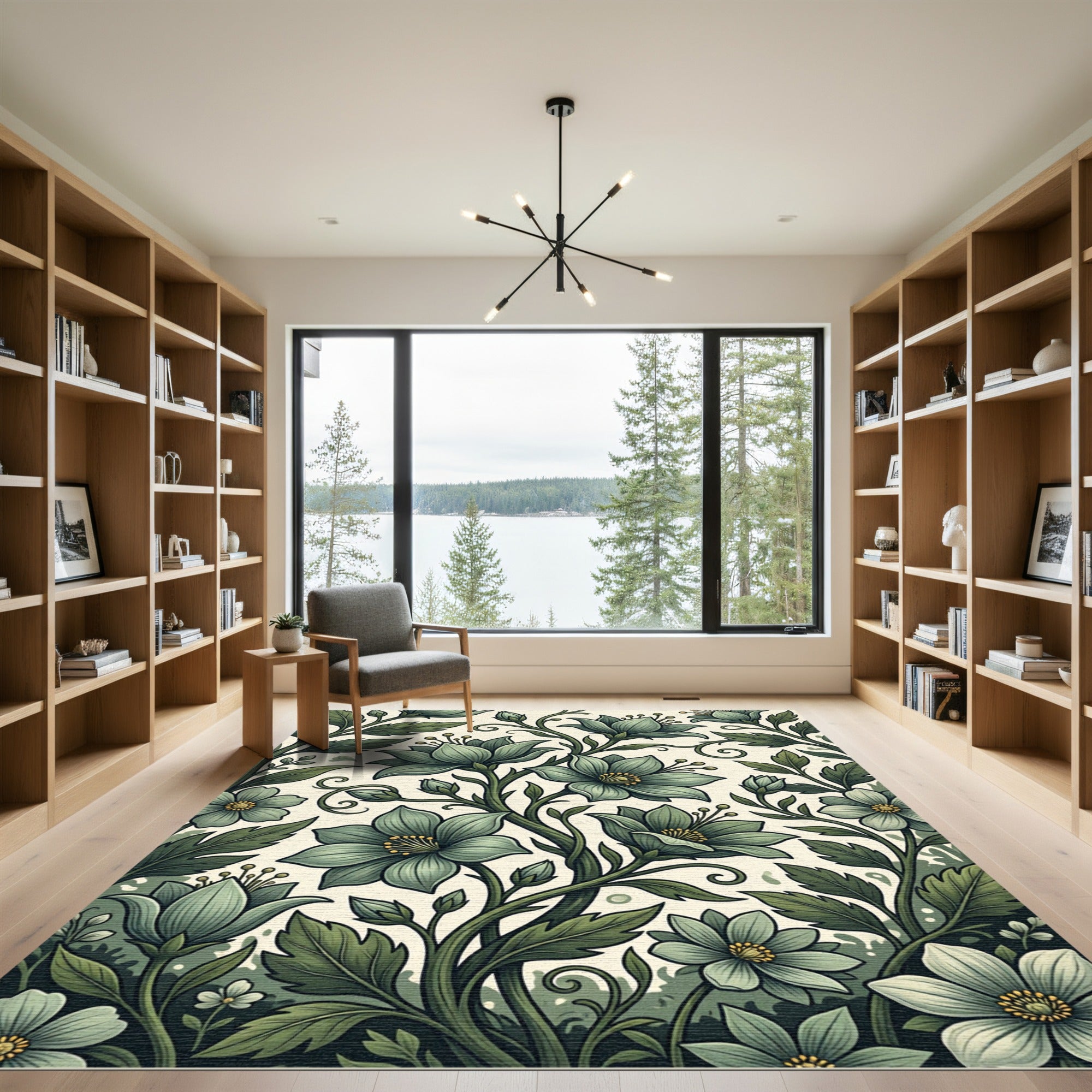 Elegant Sage Botanical Vine Floral Rug
