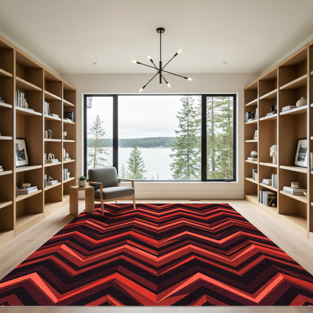 Bold Red Zigzag Chevron Rug