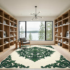 Elegant Emerald Foliage Victorian Medallion Rug