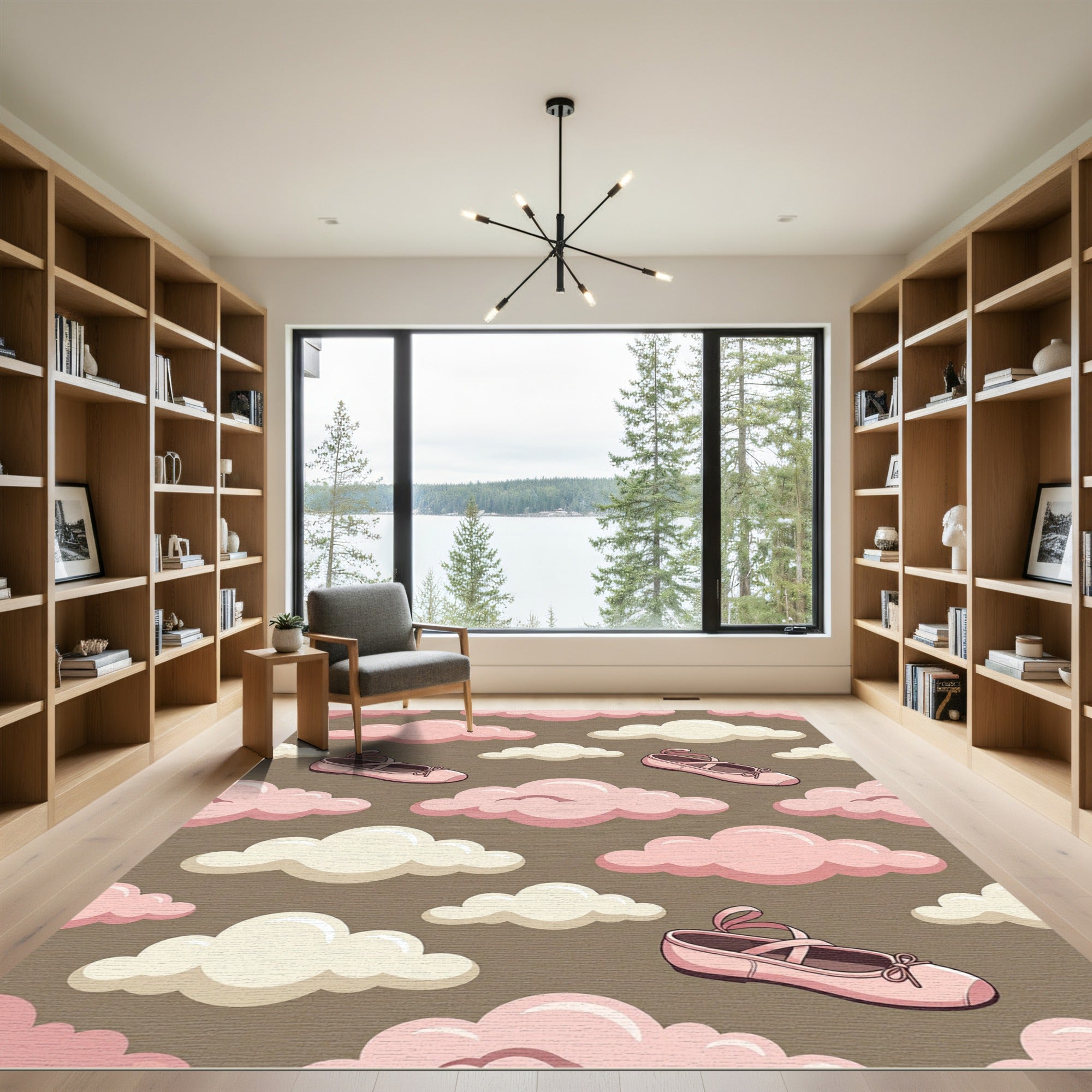 Pink Ballet Slippers and Clouds Rug