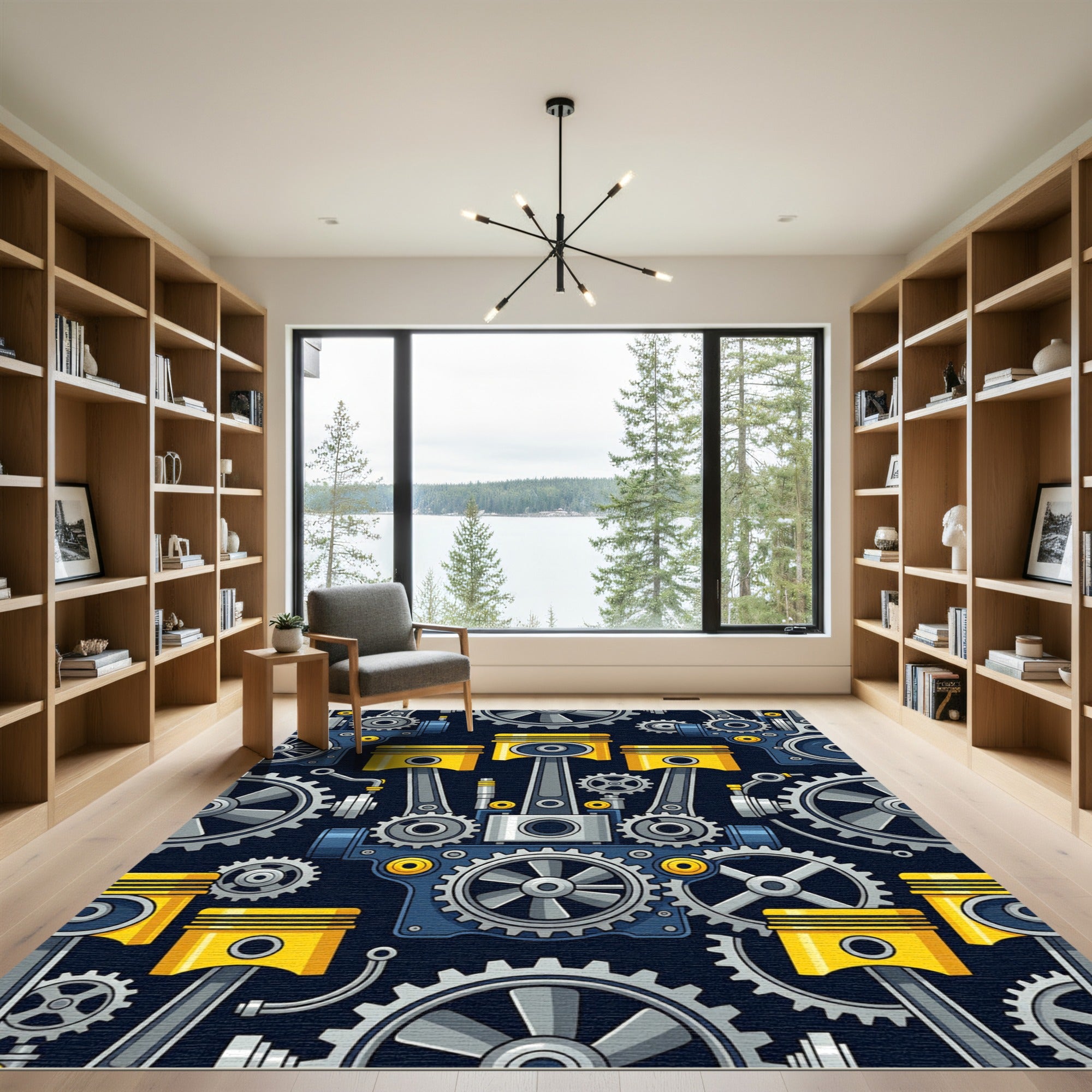 Mechanical Engine Piston Gear Industrial Art Rug